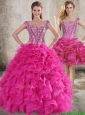 Classical Ruffled and Beaded Bodice Detachable Quinceanera Skirts in Hot Pink