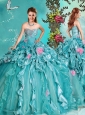 Discount Beaded and Handcrafted Flowers Quinceanera Dress with Brush Train