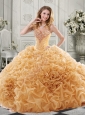 Discount Beaded Bodice and Ruffled Quinceanera Dress with Chapel Train