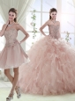 Elegant Beaded and Ruffled Baby Pink Detachable Quinceanera Skirts with Sweep Train