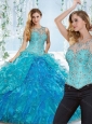 Elegant See Through Beaded and Ruffled Detachable Quinceanera Skirts in Blue