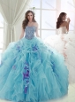 Exquisite Beaded and Ruffled Light Blue and Lavender Detachable Quinceanera Skirts