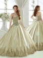 Exquisite Taffeta Beaded and Applique Champagne Detachable Quinceanera Skirts with Detachable Skirt