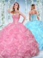Fashionable Beaded and Bubble Organza Detachable Quinceanera Skirts in Rose Pink