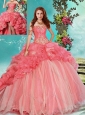 Modest Beaded and Ruffled Coral Red Detachable Quinceanera Skirts with Brush Train