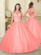Modest See Through High Neck Quinceanera Dress with Beading and Appliques