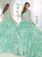 Most Popular Beaded and Laced Bodice Ruffled Detachable Quinceanera Skirts in Apple Green