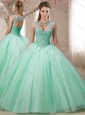 New Style Beaded Bodice Apple Green 15 Quinceanera Dress with Detachable Straps