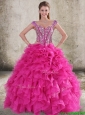 Perfect Ruffled and Beaded Bodice Straps Hot Pink Sweet 16 Quinceanera Dress