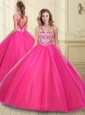 Popular Big Puffy See Through Hot Pink 15 Quinceanera Dress with Beading