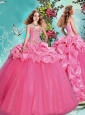 Popular Brush Train Beaded and Bubble 15 Quinceanera Dress in Rose Pink