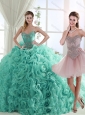 Pretty Rolling Flowers Turquoise Detachable Quinceanera Skirts with Brush Train