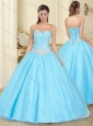 Pretty Visible Boning Aqua Blue Sweet 16 Dress with Beaded Bodice