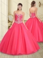 Unique Big Puffy Beaded Tulle Quinceanera Dress in Coral Red