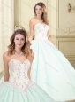 Beautiful Beaded and Applique Sweetheart Perfect Quinceanera Dresses in Apple Green