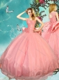 Cheap Bowknot Brush Train Watermelon Perfect Quinceanera Dress with Cap Sleeves