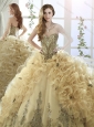 Cheap Organza Beaded and Ruffled Perfect Quinceanera Dresses with Brush Train
