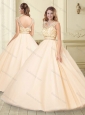 Classical Scoop Big Puffy Champagne Perfect Quinceanera Dress with Beading