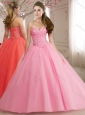 Discount Sweetheart Tulle Beaded Bodice Perfect Quinceanera Dress in Rose Pink