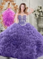 Elegant Chapel Train Lavender Quinceanera Gown with Beading and Ruffles