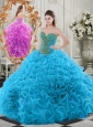 Exclusive Beaded Bodice and Ruffled Sweetheart Quinceanera Dress in Baby Blue