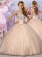 Exclusive Strapless Beaded Champagne Quinceanera Dress in Tulle