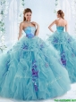 Gorgeous Applique and Ruffled Detachable Quinceanera Dresses in Aqua Blue