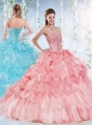 Latest Visible Boning Beaded Bodice Detachable Quinceanera Dress in Organza