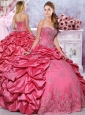 Lovely Beaded Coral Red Quinceanera Dress with Appliques and Bubbles