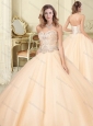 Lovely Big Puffy Champagne Perfect Quinceanera Dress with Beaded Bodice