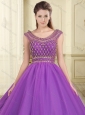 Romantic Beaded Bodice Scoop Purple Sweet 16 Quinceanera Dress with Backless