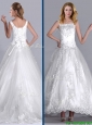 2016 Elegant Scoop Brush Train Tulle Wedding Dress with Beading and Embroidery