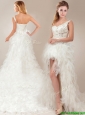 2016 Fashionable One Shoulder High Low Wedding Dresses with Ruffles and Appliques