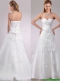 2016 Lovely Be-ribboned Beaded and Applique Wedding Dress with Brush Train