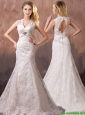 Classical Mermind V Neck Lace and Sashes Wedding Dresses with Shade Back