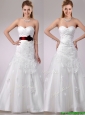 Decent A Line Brush Train Beaded and Applique Wedding Dress with Sash
