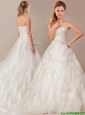 Elegant A Line Brush Train Wedding Dresses with Beading and Ruffles