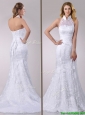 Most Popular Halter Top Mermaid Lace Wedding Dress with Brush Train for 2016