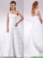 Top Selling One Shoulder Beaded and Ruffled Layered Zipper Up Wedding Dress with Brush Train
