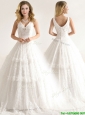 Beautiful Deep V Neckline Wedding Dresses with Beading and Lace