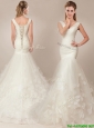Beautiful Mermaid Deep V Neckline Wedding Dresses with Appilques and Ruching