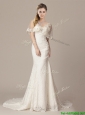 Beautiful Mermaid V Neck Court Train Short Sleeves Wedding Dresses with Lace and Appliques