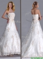 Beautiful Princess Strapless Applique and Belted Wedding Dress with Brush Train