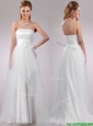Popular Strapless Brush Train Wedding Dress with Handcrafted Flowers