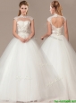 See Through Beaded Decorate Waist High Neck Shade Back Wedding Dresses with Appliques