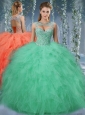 Exquisite Beaded and Ruffled Big Puffy Discount Quinceanera Dress in Turquoise