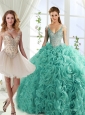 Gorgeous Rolling Flowers Deep V Neck Discount Quinceanera Dresses with Cap Sleeves
