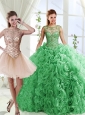 Luxurious See Through Scoop Green Discount Quinceanera Dresse with Brush Train