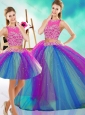 Lovely Beaded Scoop Tulle New Arrival Quinceanera Dress in Rainbow Colored