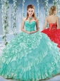 Modest Beaded and Ruffled Big Puffy Discount Quinceanera Dress in Organze and Taffeta